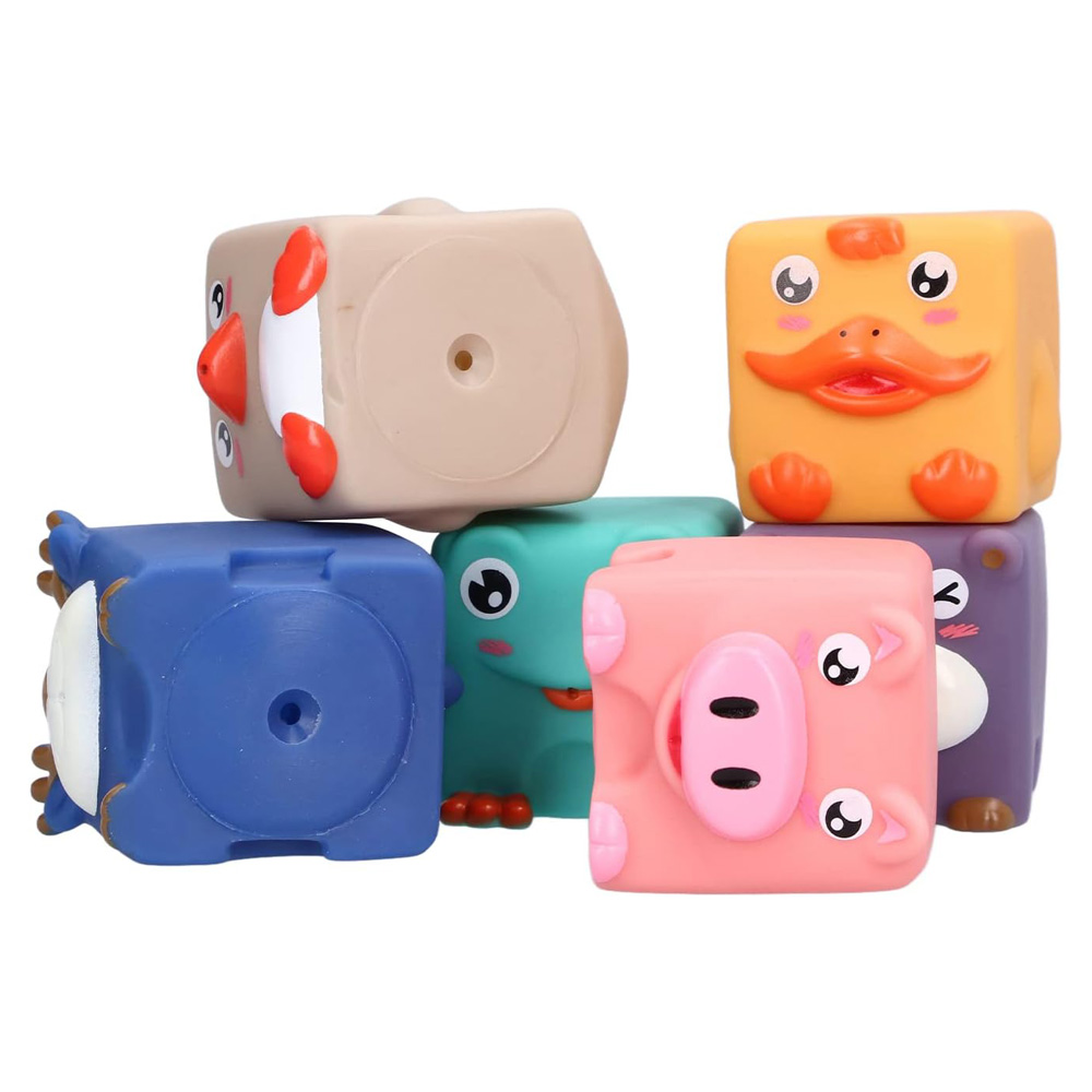 Set 6 cuburi moi cu margini rotunjite pentru bebelusi, Animale 3D, 6 luni+, EB1028
